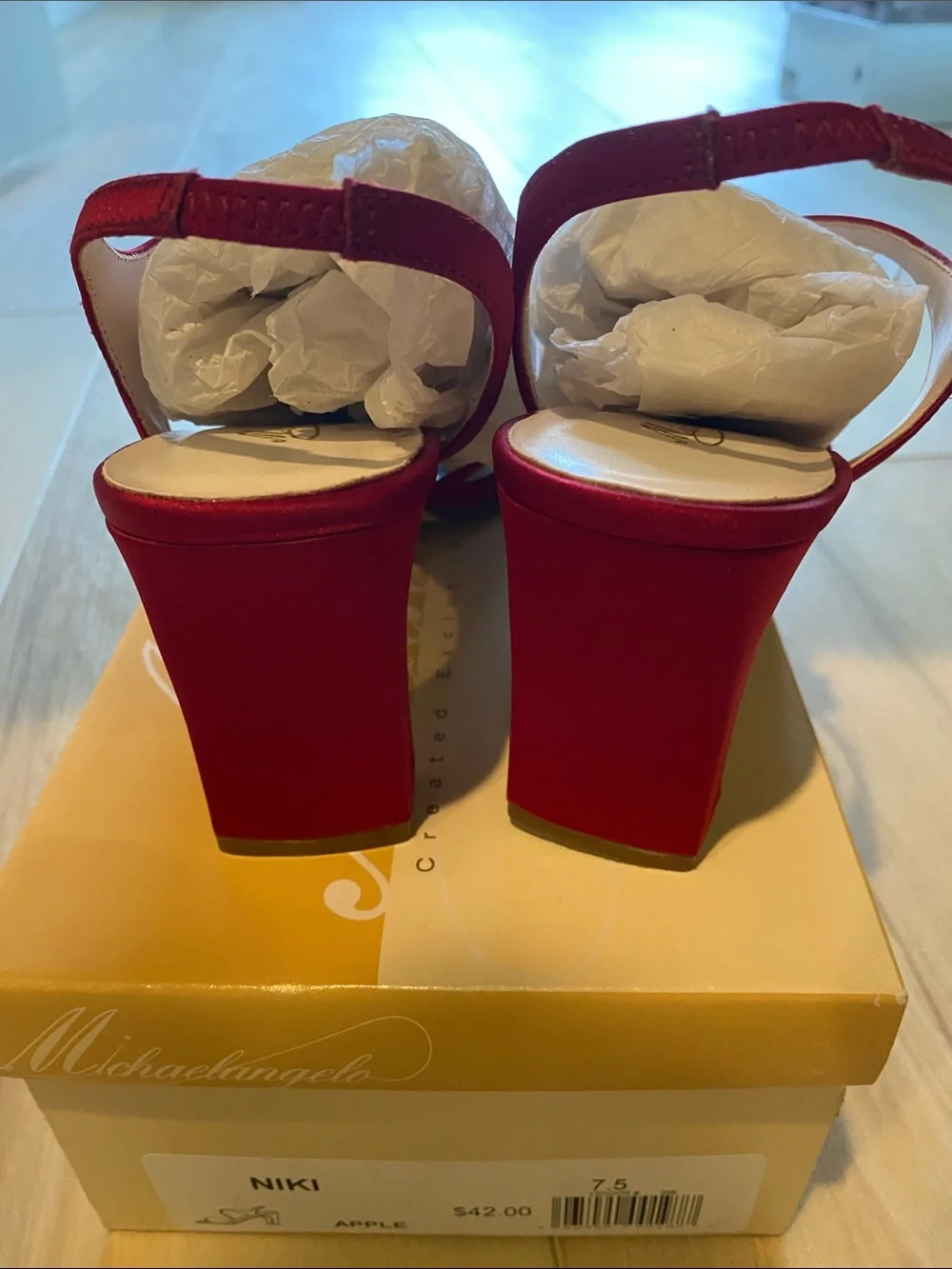 Michaelangelo Apple Red David’s Bridal Satin Slingback Heels - Size 8